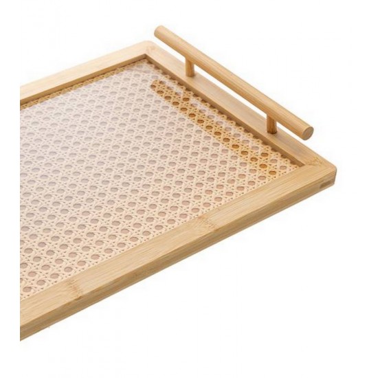Bandeja 39x29x6cm Com Alca E Fundo Em Treliça Bambu